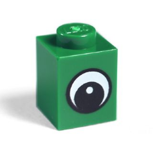 Деталь LEGO 3005pb011 Brick 1 x 1 with Black and White Eye with Pupil Pattern - Green