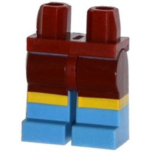 Деталь LEGO 970c42pb03 Hips and Medium Blue Legs with Dark Red Shorts and Yellow Knee Stripes Pattern