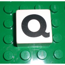 Duplo, Tile 2 x 2 x 1 with Black Capital Letter Q Pattern Duplo, Tile 2 x 2 x 1 with Black Capital Letter Q Pattern