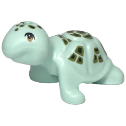 Turtle, Friends Style with Medium Nougat Eyes and Dark Green and Olive Green Spots Pattern
