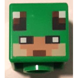 Minifigure, Head, Modified Cube with Pixelated Nougat and Tan Face, Black Eyes and Reddish Brown Mouth Pattern (Minecraft Turtle Skin Warrior)