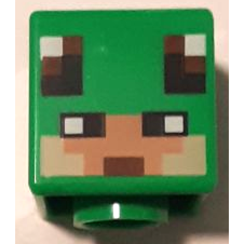 Деталь LEGO 19729pb079 Minifigure, Head, Modified Cube with Pixelated Nougat and Tan Face, Black Eyes and Reddish Brown Mouth Pattern (Minecraft Turtle Skin Warrior)