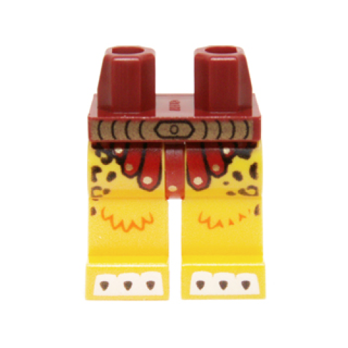 Деталь LEGO 970c03pb24 Hips and Yellow Legs with Dark Red and Gold Loincloth, Gold Belt, Leopard Spots and White Toes with Claws Pattern
