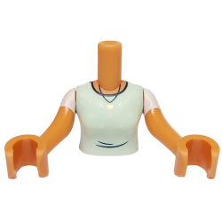 Torso Mini Doll Woman Light Aqua Scrubs Top with White Dots and Silver Pendant Necklace Pattern, Nougat Arms with Hands with White Short Sleeves