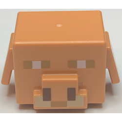 Minifigure, Head, Modified Cube with Ear Flaps and Snout with Pixelated Medium Nougat and White Eyes, Reddish Brown Nostrils, Tan Tusks Pattern