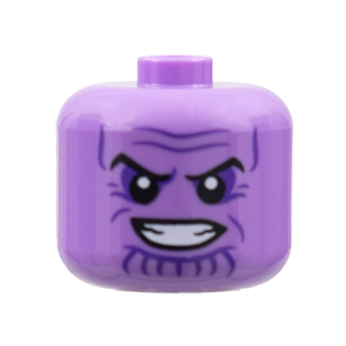Деталь LEGO 79435pb01 Minifigure, Head, Modified Giant Black Eyebrows, Dark Purple Eye Shadow, Wrinkles, and Chin Lines, Furrowed Brow, Open Mouth Smile with Teeth Pattern - Vented Stud