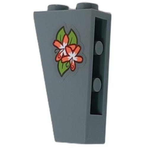 Деталь LEGO 2449pb018 Slope, Inverted 75 2 x 1 x 3 with Coral and White Flowers and Lime Leaves Pattern (Sticker) - Set 41432