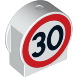 Duplo, Brick 1 x 2 x 2 Round Top, Cut Away Sides with Black '30' in Red Circle Pattern Duplo, Brick 1 x 2 x 2 Round Top, Cut Away Sides with Black '30' in Red Circle Pattern