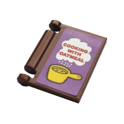 Minifigure, Utensil Book Cover with Red 'COOKING WITH OATMEAL', White Steam, and Yellow Pan on Medium Lavender Background Pattern (Sticker) - Set 21324 Minifigure, Utensil Book Cover with Red 'COOKING WITH OATMEAL', White Steam, and Yellow Pan on Medium Lavender Background Pattern (Sticker) - Set 21324