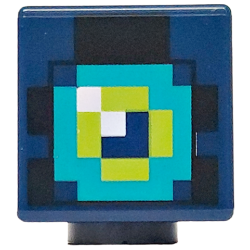 Minifigure, Head, Modified Cube with Pixelated Dark Turquoise, Lime and White Pattern (Minecraft Ender Knight / Eye of Ender)
