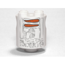 Brick, Round 2 x 2 x 2 Robot Body with Bottom Axle Holder (x Shape / + Orientation) with Faded Light Bluish Gray Lines and Orange Carrots Pattern (Snowman SW R2-D2)