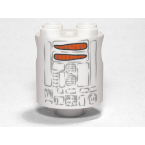 Деталь LEGO 30361cpb020 Brick, Round 2 x 2 x 2 Robot Body with Bottom Axle Holder (x Shape / + Orientation) with Faded Light Bluish Gray Lines and Orange Carrots Pattern (Snowman SW R2-D2)