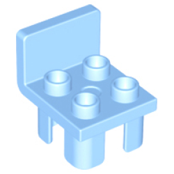 Duplo, Furniture Chair with 4 Studs and Squared Back - Bright Light Blue Duplo, Furniture Chair with 4 Studs and Squared Back - Bright Light Blue