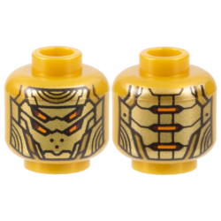 Minifigure, Head Alien Robot with Gold Armor Plates and 4 Orange Eyes Pattern