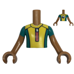 Torso Mini Doll Boy Yellow and Dark Turquoise Wetsuit with Coral Zipper and Dolphin / Whale Logo on Back Pattern, Medium Nougat Arms with Hands with Dark Turquoise Short Sleeves