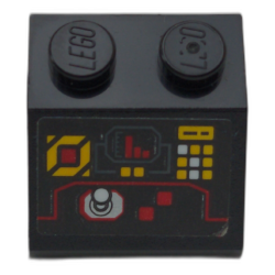 Slope 45 2 x 2 with Control Panel with Red, White and Yellow Buttons, Red Bar Chart and Silver Joystick Pattern (Sticker) - Set 70923 Slope 45 2 x 2 with Control Panel with Red, White and Yellow Buttons, Red Bar Chart and Silver Joystick Pattern (Sticker) - Set 70923