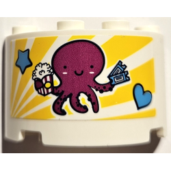 Cylinder Half 2 x 4 x 2 with 1 x 2 Cutout with Magenta Octopus with Popcorn and Tickets, Yellow Stripes, Medium Azure Star and Heart Pattern (Sticker) - Set 41373 Cylinder Half 2 x 4 x 2 with 1 x 2 Cutout with Magenta Octopus with Popcorn and Tickets, Yellow Stripes, Medium Azure Star and Heart Pattern (Sticker) - Set 41373