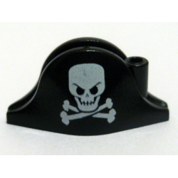 Minifigure, Headgear Hat, Pirate Bicorne with White Skull and Crossbones, Squared Cranium and Angry Eye Sockets Pattern Minifigure, Headgear Hat, Pirate Bicorne with White Skull and Crossbones, Squared Cranium and Angry Eye Sockets Pattern