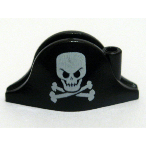 Деталь LEGO 2528pb03 Minifigure, Headgear Hat, Pirate Bicorne with White Skull and Crossbones, Squared Cranium and Angry Eye Sockets Pattern
