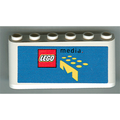 Деталь LEGO 4176pb14 Windscreen 2 x 6 x 2 with LEGO Logo and Black 'media' on Blue Background Pattern (Sticker) - Sets 3409