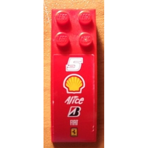 Деталь LEGO 44126pb050 Slope, Curved 6 x 2 with Number 5, Shell, Alice, Bridgestone, Fiat, and Ferrari Logos Pattern (Sticker) - Set 8144-2