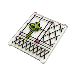 Glass for Window 1 x 3 x 3 Flat Front with Dark Pink, Dark Turquoise and Lime Stained Glass and Black Lattice Pattern (Sticker) - Set 75980