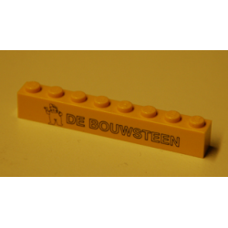 Brick 1 x 8 with Black 'DE BOUWSTEEN' and Waving Figure Pattern