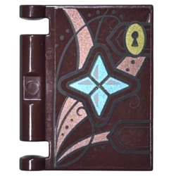 Minifigure, Utensil Book Cover with Gold Key Lock, Metallic Light Blue Crystals, Copper Accents, Dark Brown Lines Pattern