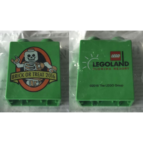 Деталь LEGO 4066pb536 Duplo, Brick 1 x 2 x 2 with Brick or Treat 2016 LEGOLAND Florida Resort Skeleton Pattern