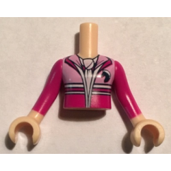 Torso Mini Doll Girl Bright Pink and Magenta Jacket with Horse Head Logo, White Scarf Pattern, Light Nougat Arms with Hands with Magenta Long Sleeves