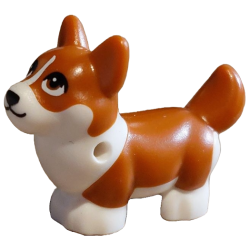 Dog, Friends Style, Corgi with Molded White Lower Body and Face and Printed Black Nose and Mouth, Dark Orange Eyes, White Blaze Pattern (Waffles)