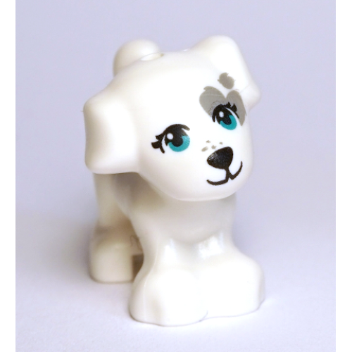 Деталь LEGO 93088pb10 Dog, Friends Style, Puppy, Standing with Dark Turquoise Eyes, Black Nose and Mouth, Dark Bluish Gray Patch Pattern (Cookie)