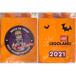 Duplo, Brick 1 x 2 x 2 with Brick or Treat Rock Around the Block LEGOLAND Florida Resort 2021 Pattern Duplo, Brick 1 x 2 x 2 with Brick or Treat Rock Around the Block LEGOLAND Florida Resort 2021 Pattern