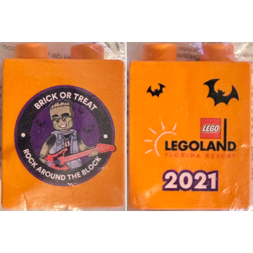 Деталь LEGO 4066pb826 Duplo, Brick 1 x 2 x 2 with Brick or Treat Rock Around the Block LEGOLAND Florida Resort 2021 Pattern