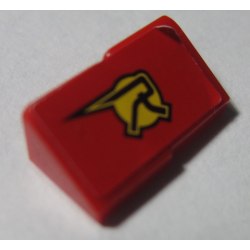 Stickered Assembly 2 x 1 x 2/3 with Stylized Black Capital Letter R on Yellow Circle Pattern (Sticker) - Set 8681 - 2 Slope 30 1 x 1 x 2/3