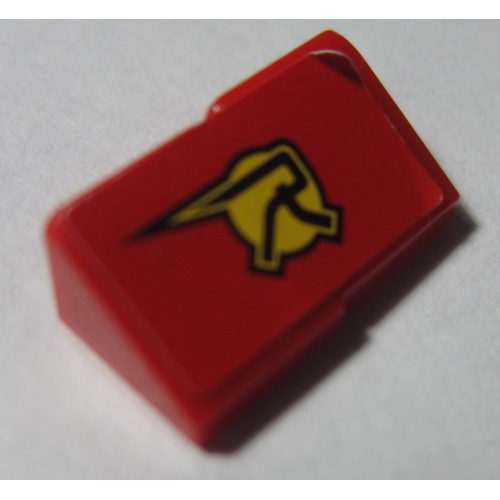 Деталь LEGO BA136pb02 Stickered Assembly 2 x 1 x 2/3 with Stylized Black Capital Letter R on Yellow Circle Pattern (Sticker) - Set 8681 - 2 Slope 30 1 x 1 x 2/3