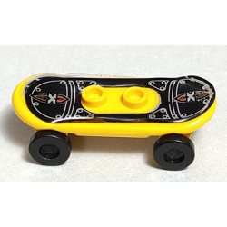 Minifigure, Utensil Skateboard Deck with Island Xtreme Stunts Logo and Rivets on Black Background Pattern (Sticker) with Black Wheels (42511pb17 / 2496) - Set 6740