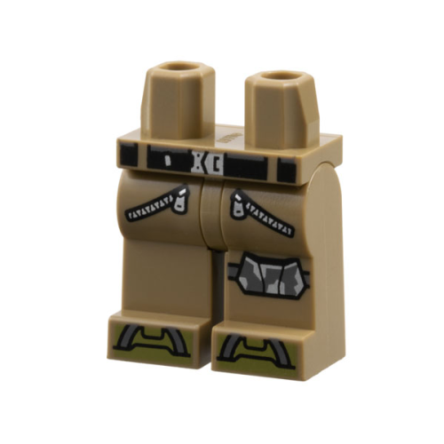 Деталь LEGO 970c00pb1698 Hips and Legs with Black Belt, Silver Buckle and Zippers, Dark Bluish Gray and Silver Kneepad Left and Olive Green Toes Pattern