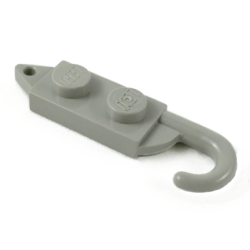 Hook Plate, Modified 1 x 2 with Crane Hook Left - Light Gray