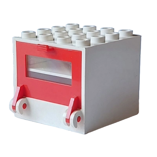 Деталь LEGO 841c02 Homemaker Stove / Oven 4 x 4 x 3 with White Shelf and Red Door (841 / 842 / 843)