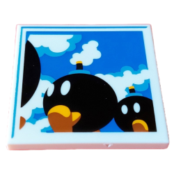 Tile 4 x 4 with Black Bob-ombs on Blue Sky with Clouds Background Pattern