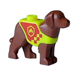 Dog, Labrador / Rescue Dog with Molded Neon Yellow Vest and Printed Red Panel and Squares with Fire Logo Badge Pattern