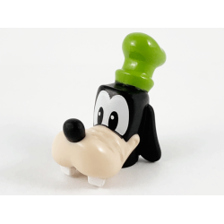 Minifigure, Head, Modified Dog with Light Nougat Muzzle, White Eyes, Buck Teeth and Lime Hat Pattern (Goofy)