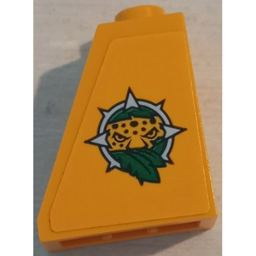 Деталь LEGO 60481pb017R Slope 65 2 x 1 x 2 with Leopard Head and Leaves Jungle Explorers Logo Pattern Model Right Side (Sticker) - Set 60162