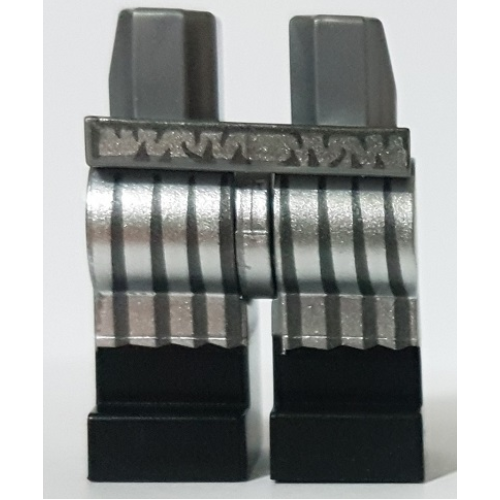 Деталь LEGO 970c00pb1276 Hips and Legs with Black Boots, Metallic Silver Belt and Stripes Pattern