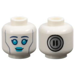 Minifigure, Head Alien Female Dark Blue Eyebrows, Medium Azure Eyes and Lips, Sand Blue Cheek Lines, Silver Circle Power Socket on Back Pattern