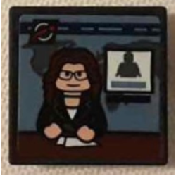 Road Sign 2 x 2 Square with Open O Clip with TV Screen with Female News Anchor Minifigure at Desk Pattern (Sticker) - Set 76178