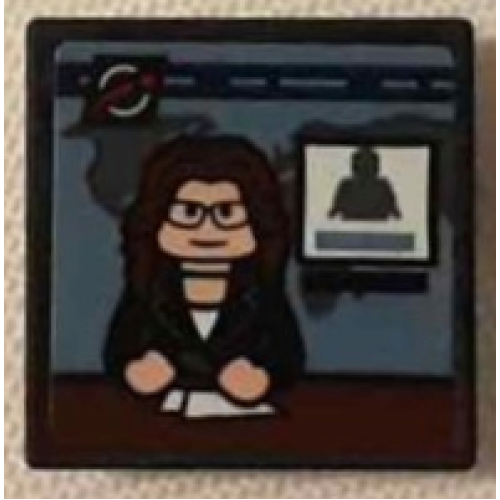 Деталь LEGO 15210pb189 Road Sign 2 x 2 Square with Open O Clip with TV Screen with Female News Anchor Minifigure at Desk Pattern (Sticker) - Set 76178