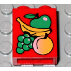 Brick 1 x 2 x 2 with Inside Axle Holder with Fruit Pattern Brick 1 x 2 x 2 with Inside Axle Holder with Fruit Pattern