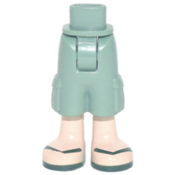 Mini Doll Hips and Trousers Cropped Large Pockets, Light Nougat Legs and Dark Green Sandals Pattern - Thick Hinge